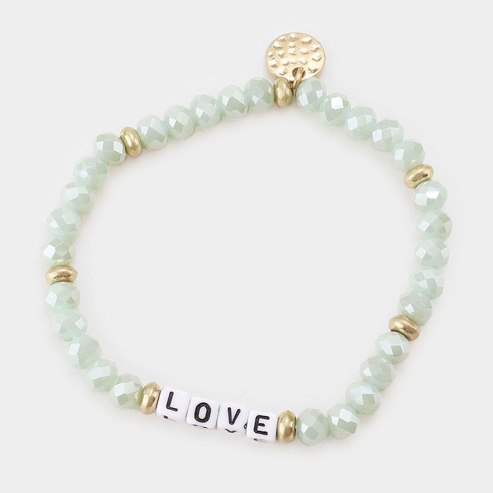 New Womens LOVE Tiny Block Words Friendship Faceted Beaded Stretch Bracelet
